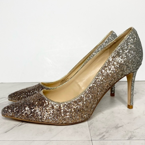 Marc Fisher Darreny Pointy Toe Gold Silver Glitter Pump 9 1/2 - Picture 1 of 13